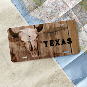 Western Texas Bull Skull Vintage Brown Rustic License Plate