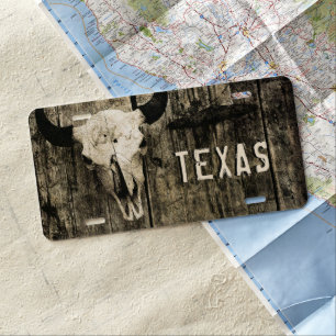 Western Texas Bull Skull Vintage Sepia Rustic License Plate