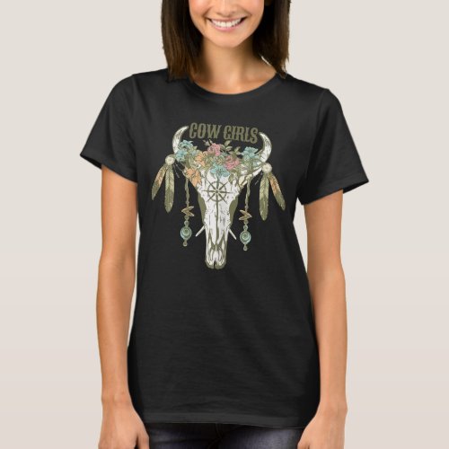 Western Texas Cactus Desert Leopard Cow Bull Skull T_Shirt