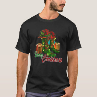 Western Texas Cowboy Boots Hat Merry Christmas Cow T-Shirt