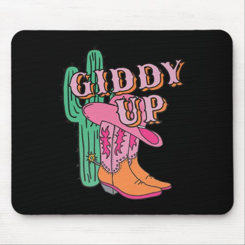 Western Texas Giddy Up Cowgirl Cowboy Boots Cactus Mouse Pad
