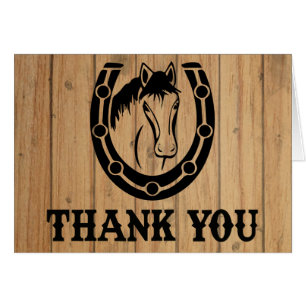 Western Thank You Horse Brown Wood Country Wedding Cards