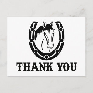 Western Thank You Horse Horseshoe Wedding Black Postcard