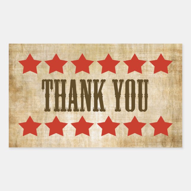 Western Thank You Stickers With Red Stars (Front)