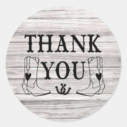 Western Thank You Wood Country Wedding Cowboy Boot Classic Round Sticker