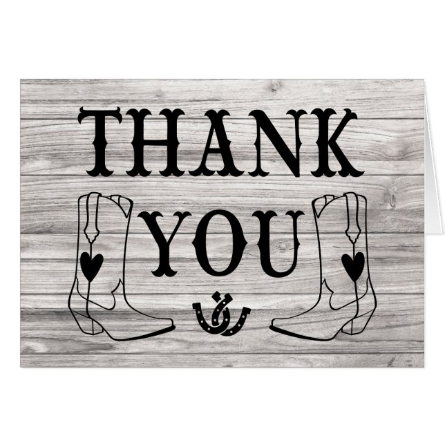 Western Thank You Wood Cowboy Boot Country Wedding (Front Horizontal)