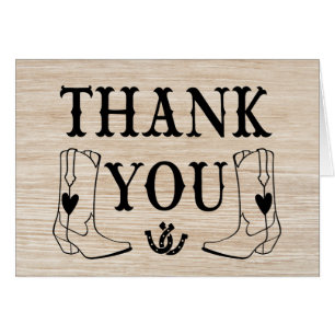Western Thank You Wood Cowboy Boot Country Wedding Cards