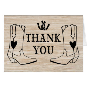 Western Thank You Wood Cowboy Boot Country Wedding Cards