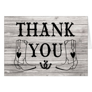 Western Thank You Wood Cowboy Boot Country Wedding Cards