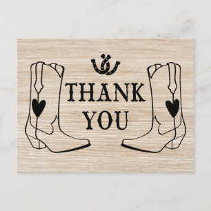 Western Thank You Wood Cowboy Boot Country Wedding Postcard