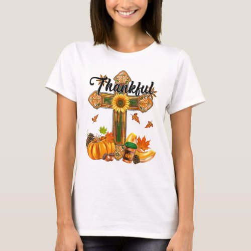 Western Thankful Jesus Faith Cross Christian Fall T_Shirt