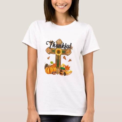 Western Thankful Jesus Faith Cross Christian Fall  T_Shirt
