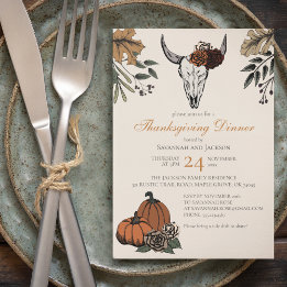 Western Thanksgiving Cow Skull Fall Harvest Invitation