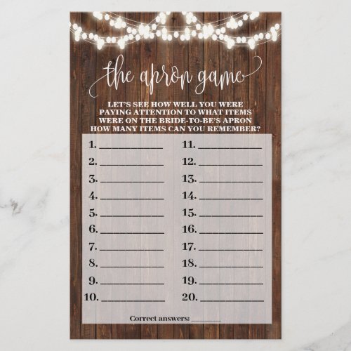 Western The Apron Bridal Shower Game Card Flyer