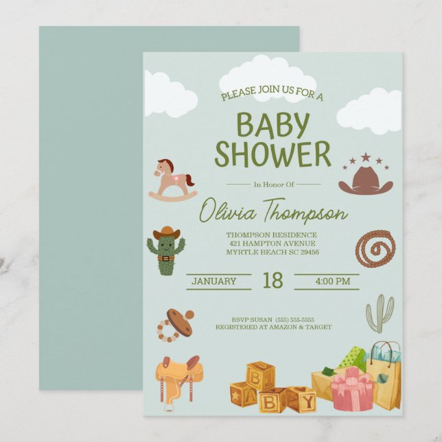 Western Theme  Boys Baby Shower     Invitation (Front/Back)