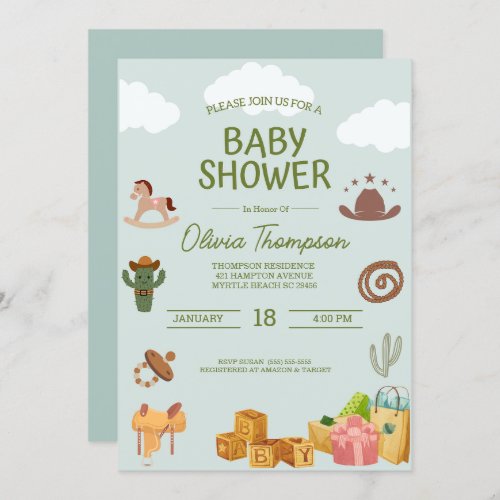 Western Theme  Boys Baby Shower     Invitation