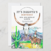 Western Theme Cow Skull Watercolor Birthday Party