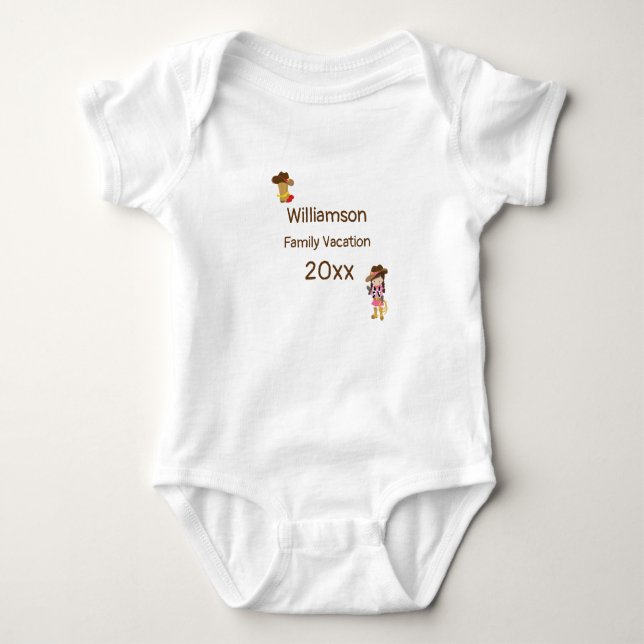Western Theme Cowboy Family Vacation Personalized  Baby Bodysuit (Front)