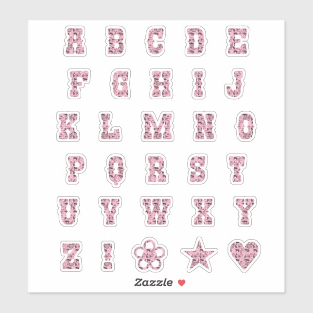 Western Theme Font Pink Paisley Alphabet Letters Sticker (Sheet)