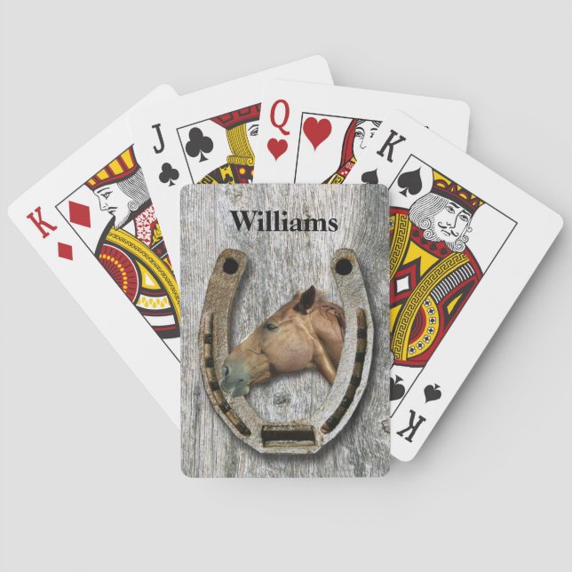 Western Theme Horseshoe framed Horse head  Poker Cards (Back)