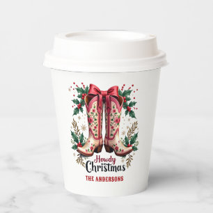 Western Theme Howdy Christmas Cowgirl Boots Paper Cups