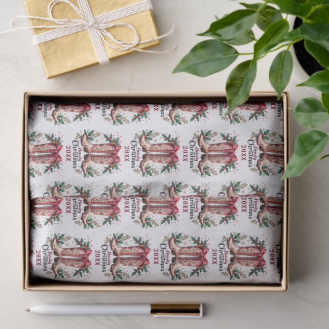 Western Theme Howdy Christmas Cowgirl Boots Tissue Paper (Gift)