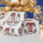 Western Theme Howdy Christmas Cowgirl Boots Wrapping Paper