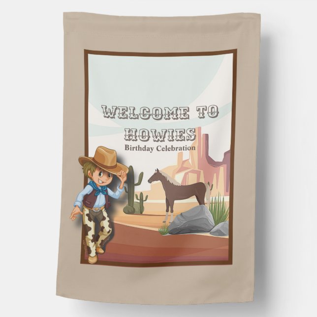 Western theme howies cowboy birthday   house flag (Front)