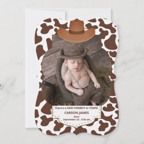 Western Theme Little Cowboy New Baby Photo Announcement