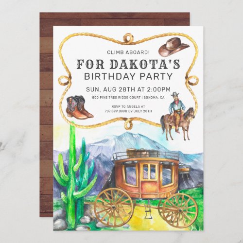 Western Theme Stagecoach Cowboy Birthday Party Inv Invitation