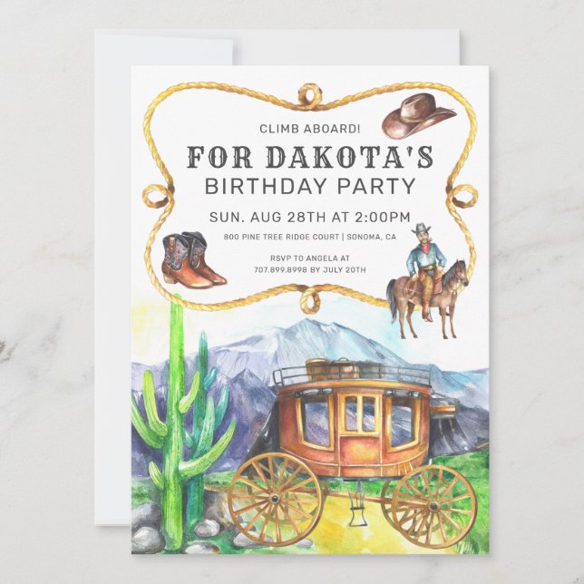 Western Theme Stagecoach Cowboy Birthday Party Invitation (Front)