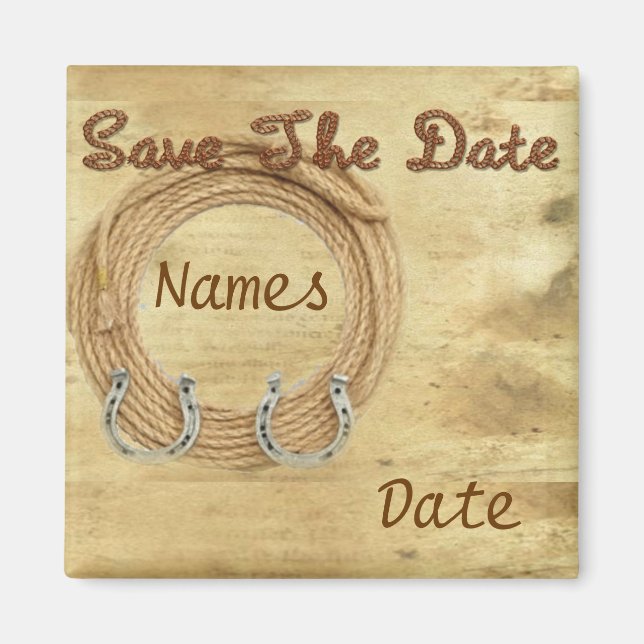 Western Theme Wedding Save the Date Magnets (Front)