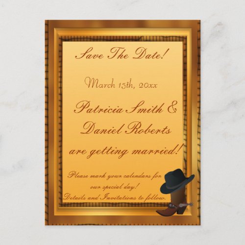 Western Theme with Boot  Hat Announcement Postcard