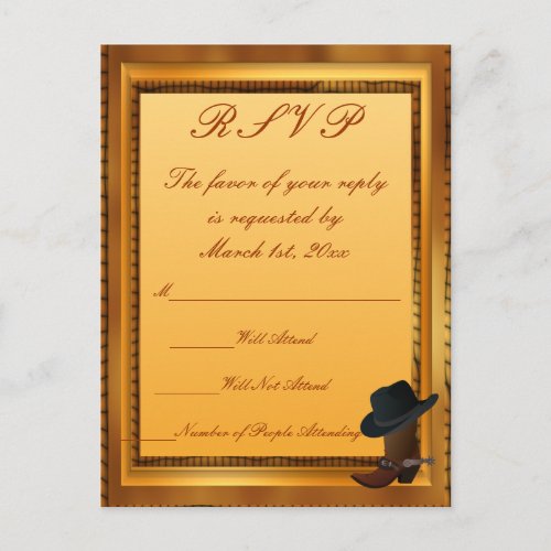 Western Theme with Boot  Hat Invitation Postcard