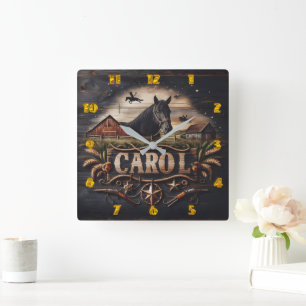 Western-Themed Artwork With Horse and Barn Square Wall Clock