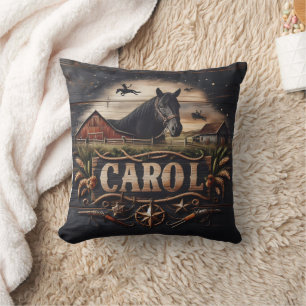 Western-Themed Artwork With Horse and Barn Throw Pillow