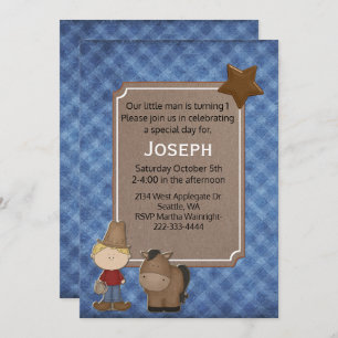 Western Themed Baby Boy First Birthday Invitation