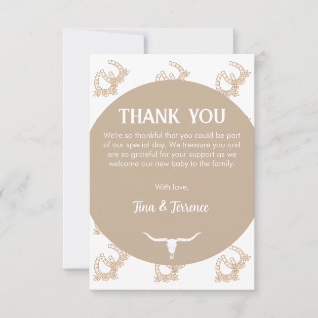 Western Themed Baby Shower Thank You Card (Front)