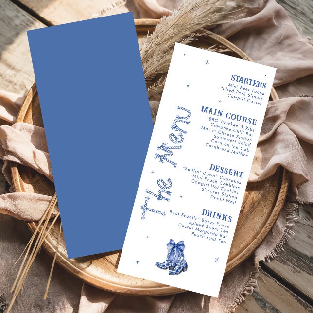 Western Themed Bachelorette Weekend Party Blue Menu (Creator Uploaded)