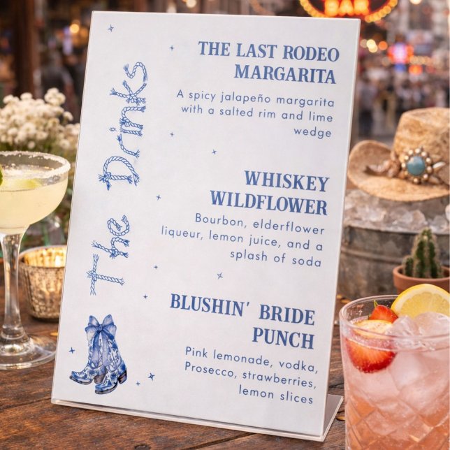 Western Themed Bachelorette Weekend Party Drink  Pedestal Sign (Creator Uploaded)