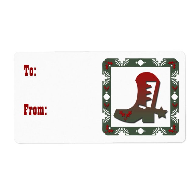 Western Themed Cowboy Boot Christmas Label (Front)