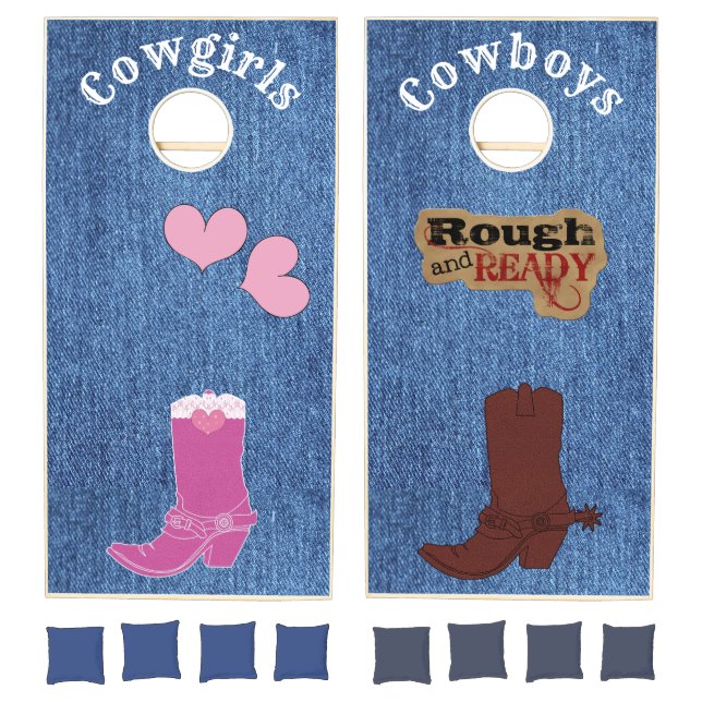 Western Themed Cowboys and Cowgirls Cornhole Set (Set)