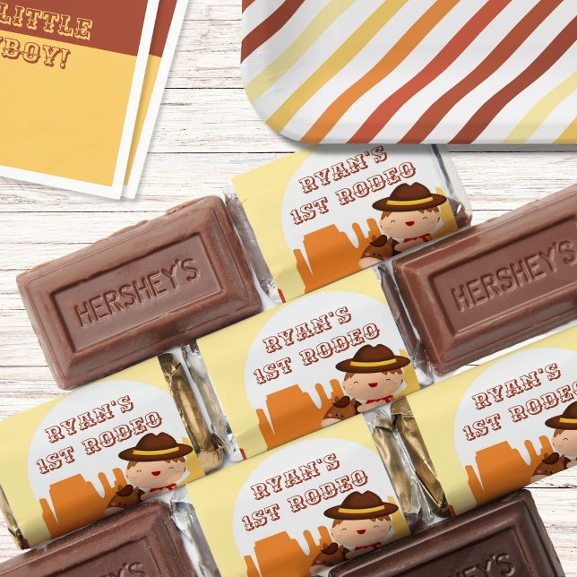 Western themed cute cowboy age 1 birthday hershey's miniatures (The cutest treat for the cutest cowboy in town. Chocolates)