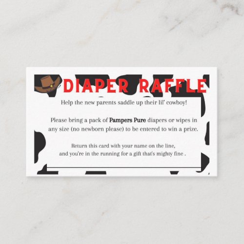 Western Themed Diaper Raffle Invitation Insert 