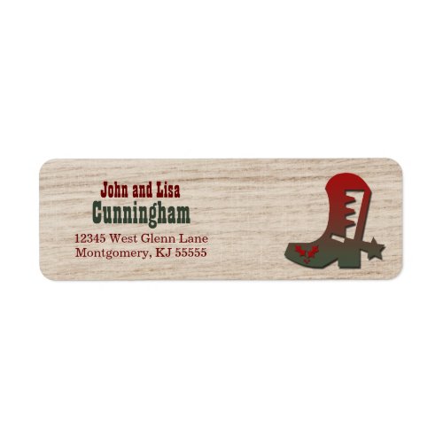 Western Themed Red and Green Holiday Cowboy Boot Label