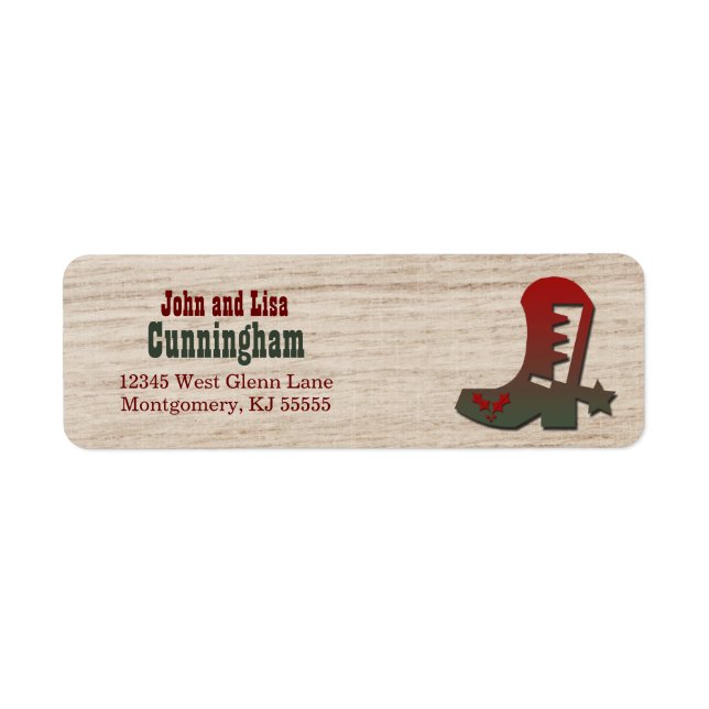 Western Themed Red and Green Holiday Cowboy Boot Label (Front)