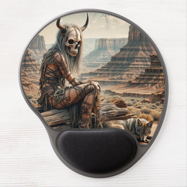 Western themed skull and coyote  Gel Mousepad (Front)