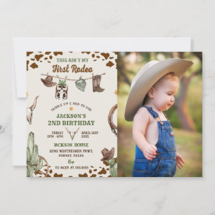 Western This Ain't My First Rodeo 2nd Birthday Invitation