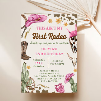 Western This Ain't My First Rodeo 2nd Birthday Invitation