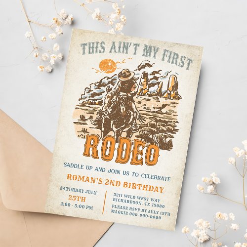 Western This Aint My First Rodeo 2nd Birthday Invitation